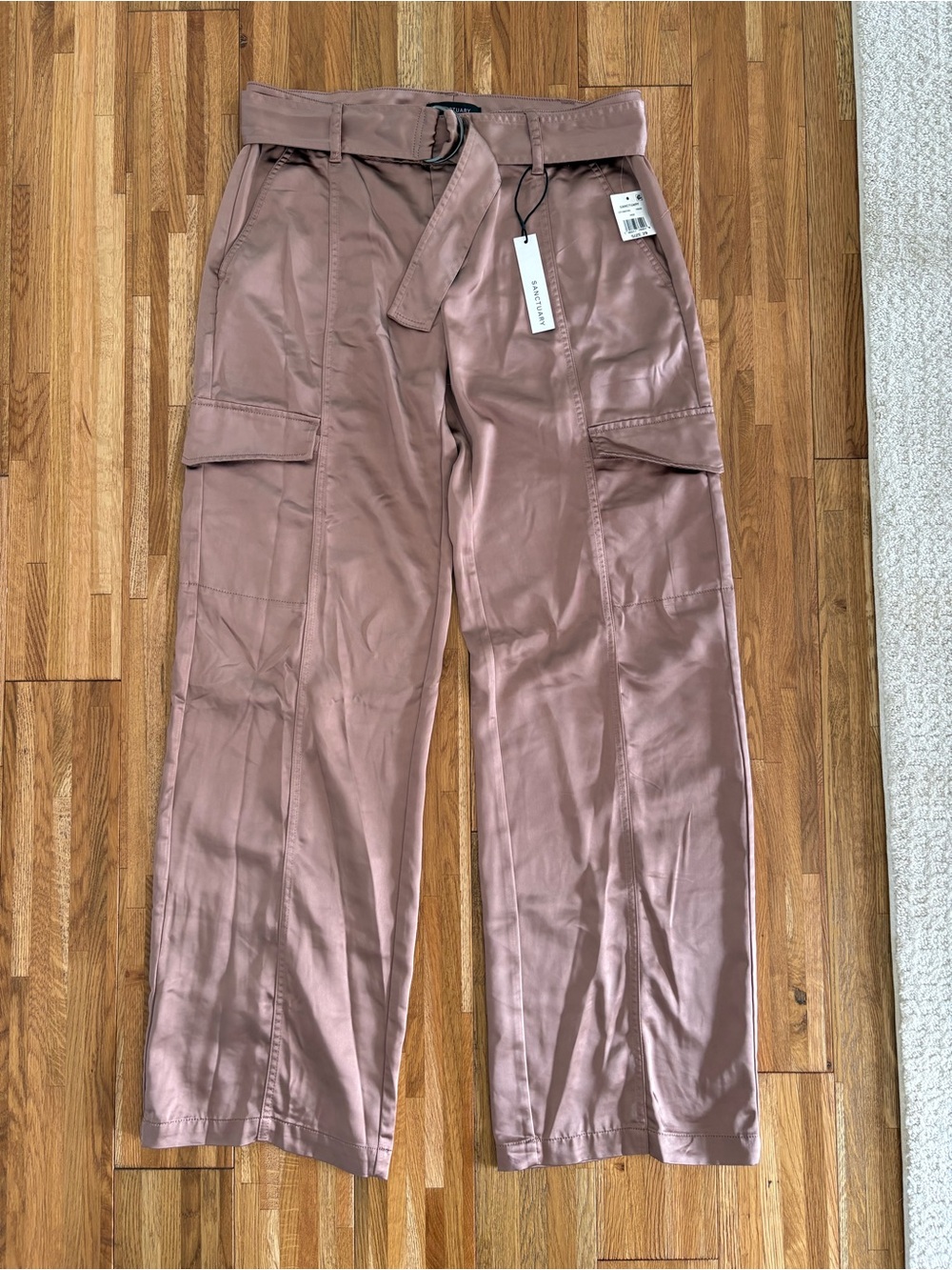 Sanctuary Satin Cargo Pants Wide Leg Belted NWT Size 29